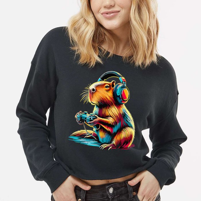 Funny Capybara Cropped Pullover Crew