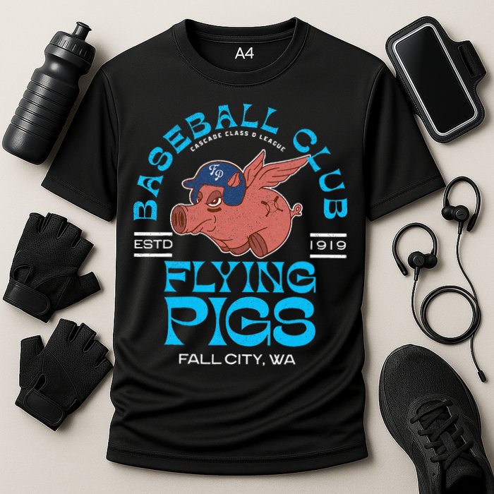 Fall City Flying Pigs Retro Minor League Baseball Team Cooling Performance Crew T-Shirt
