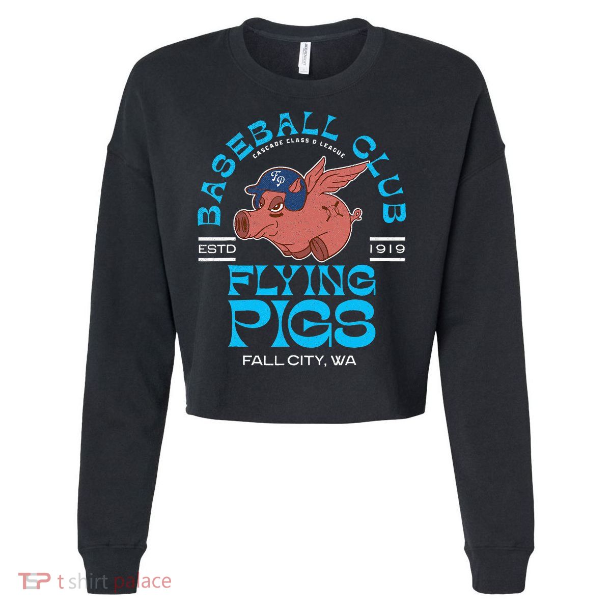 Fall City Flying Pigs Retro Minor League Baseball Team Cropped Pullover Crew