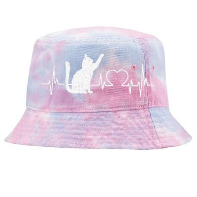 Funny Cat For Women Meowy Cute Cat Lover Heartbeat Tie-Dyed Bucket Hat