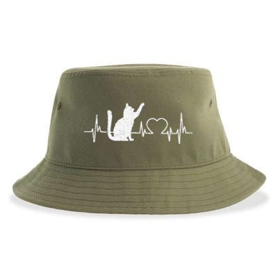 Funny Cat For Women Meowy Cute Cat Lover Heartbeat Sustainable Bucket Hat