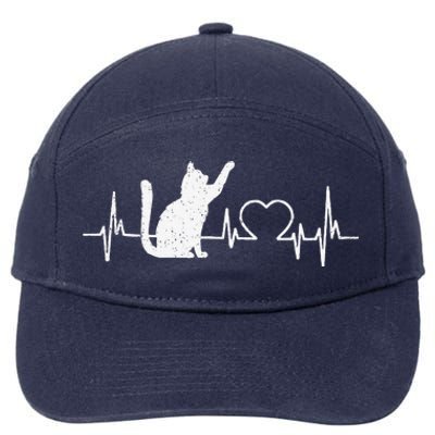 Funny Cat For Women Meowy Cute Cat Lover Heartbeat 7-Panel Snapback Hat