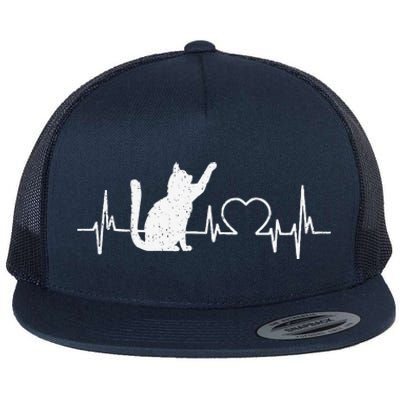 Funny Cat For Women Meowy Cute Cat Lover Heartbeat Flat Bill Trucker Hat