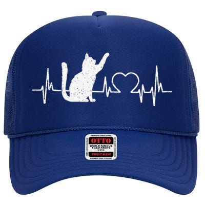 Funny Cat For Women Meowy Cute Cat Lover Heartbeat High Crown Mesh Back Trucker Hat