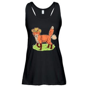 Funny Cartoon Fox As A Farmer Cowboy Wolf Ladies Essential Flowy Tank