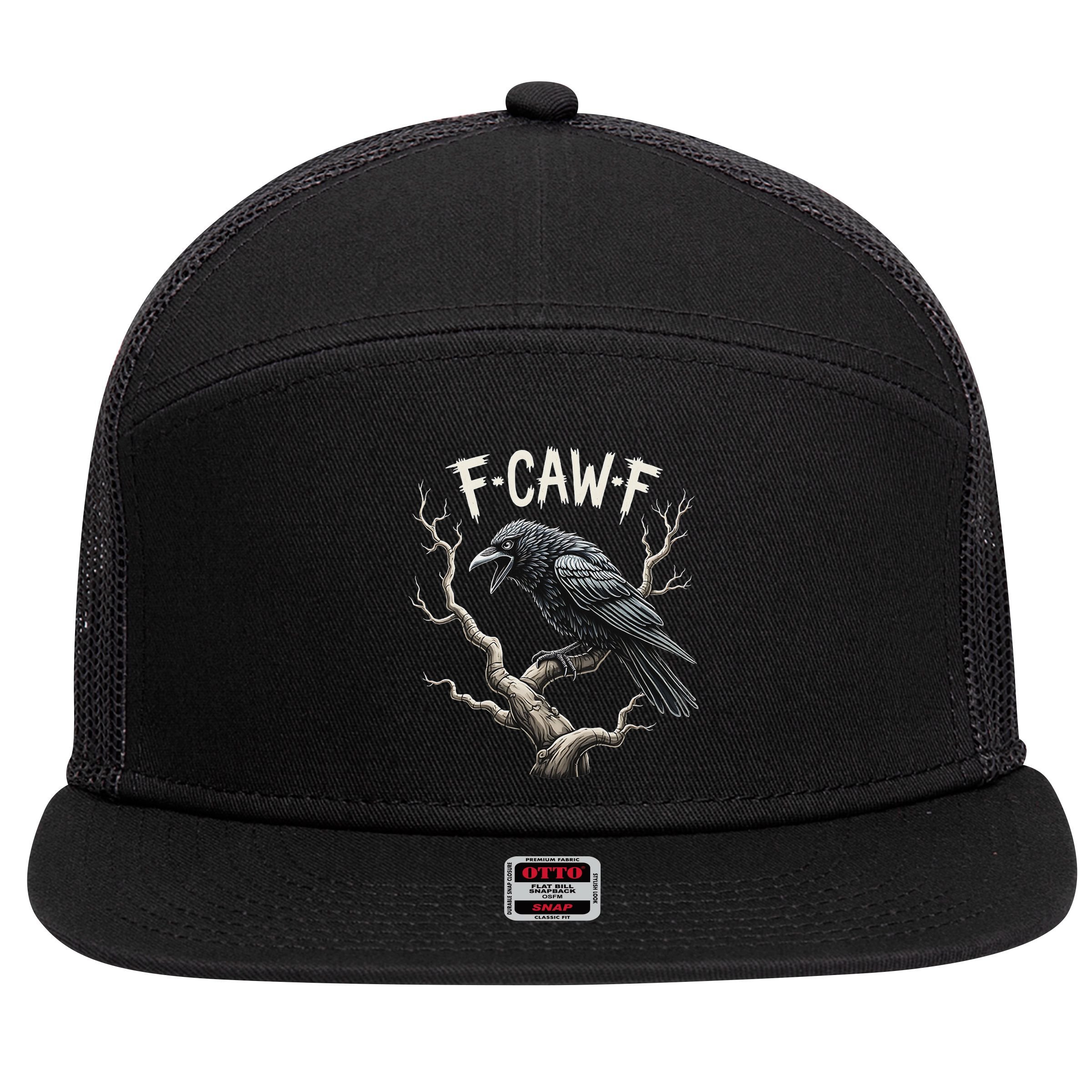 F Caw F Funny Raven Crow Vintage Gothic Bird Pun 7 Panel Mesh Trucker Snapback Hat