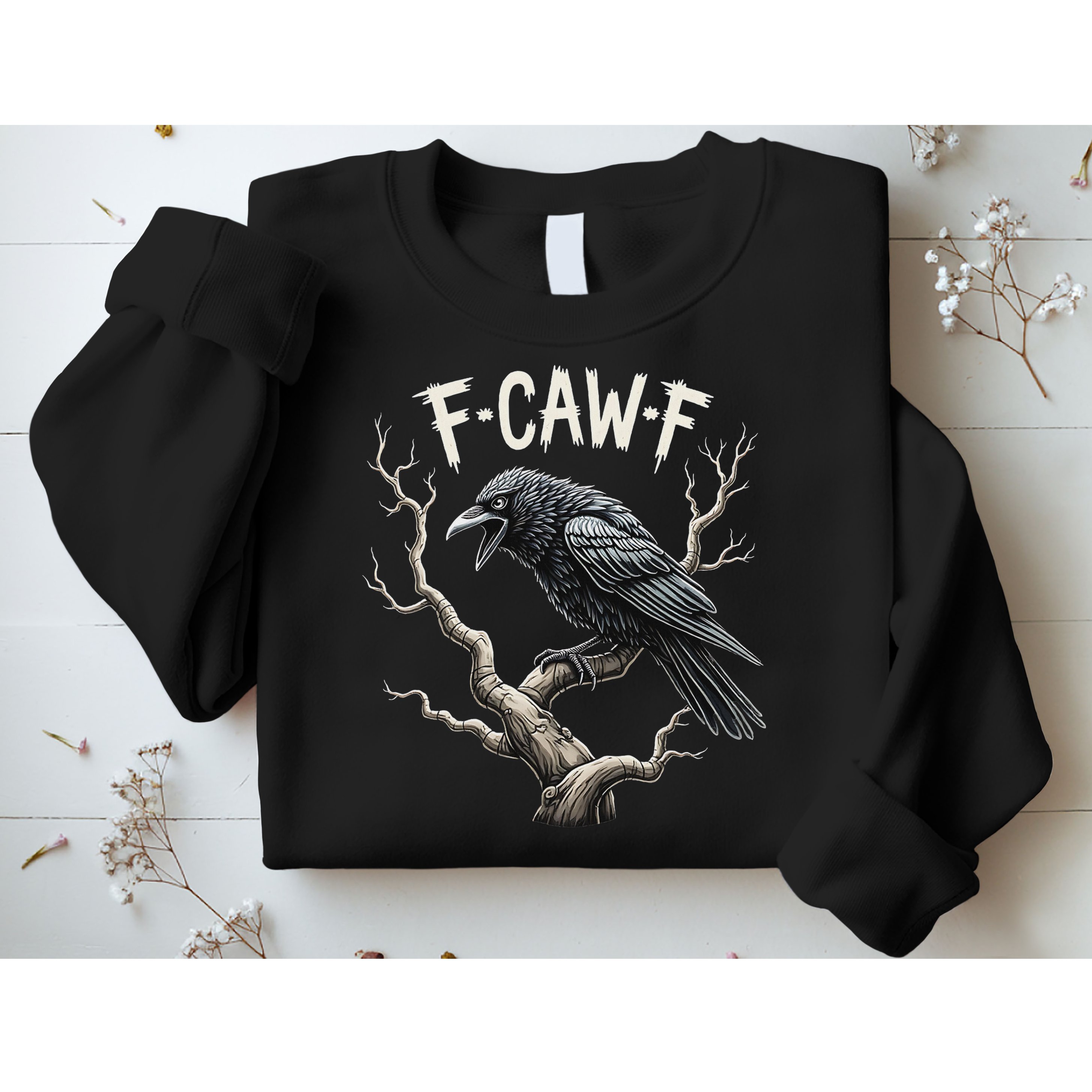 F Caw F Funny Raven Crow Vintage Gothic Bird Pun Sweatshirt