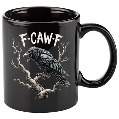 F Caw F Funny Raven Crow Vintage Gothic Bird Pun 11oz C Handle Ceramic Mug