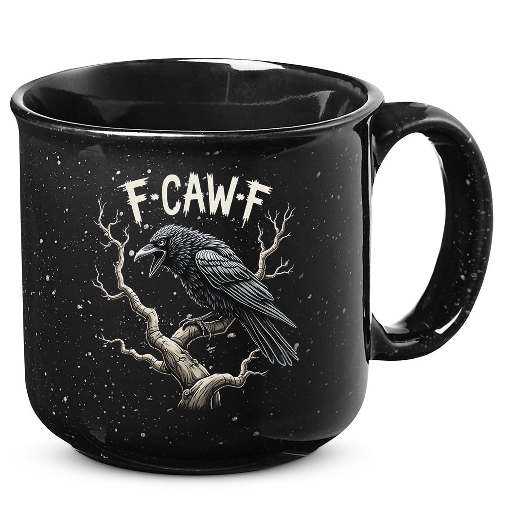 F Caw F Funny Raven Crow Vintage Gothic Bird Pun 15oz Campfire Ceramic Mug
