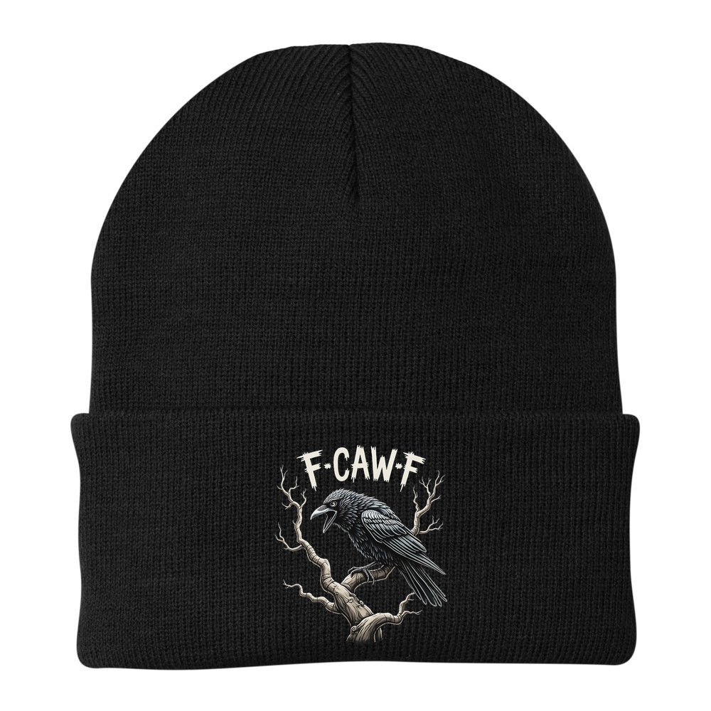 F Caw F Funny Raven Crow Vintage Gothic Bird Pun Beanie