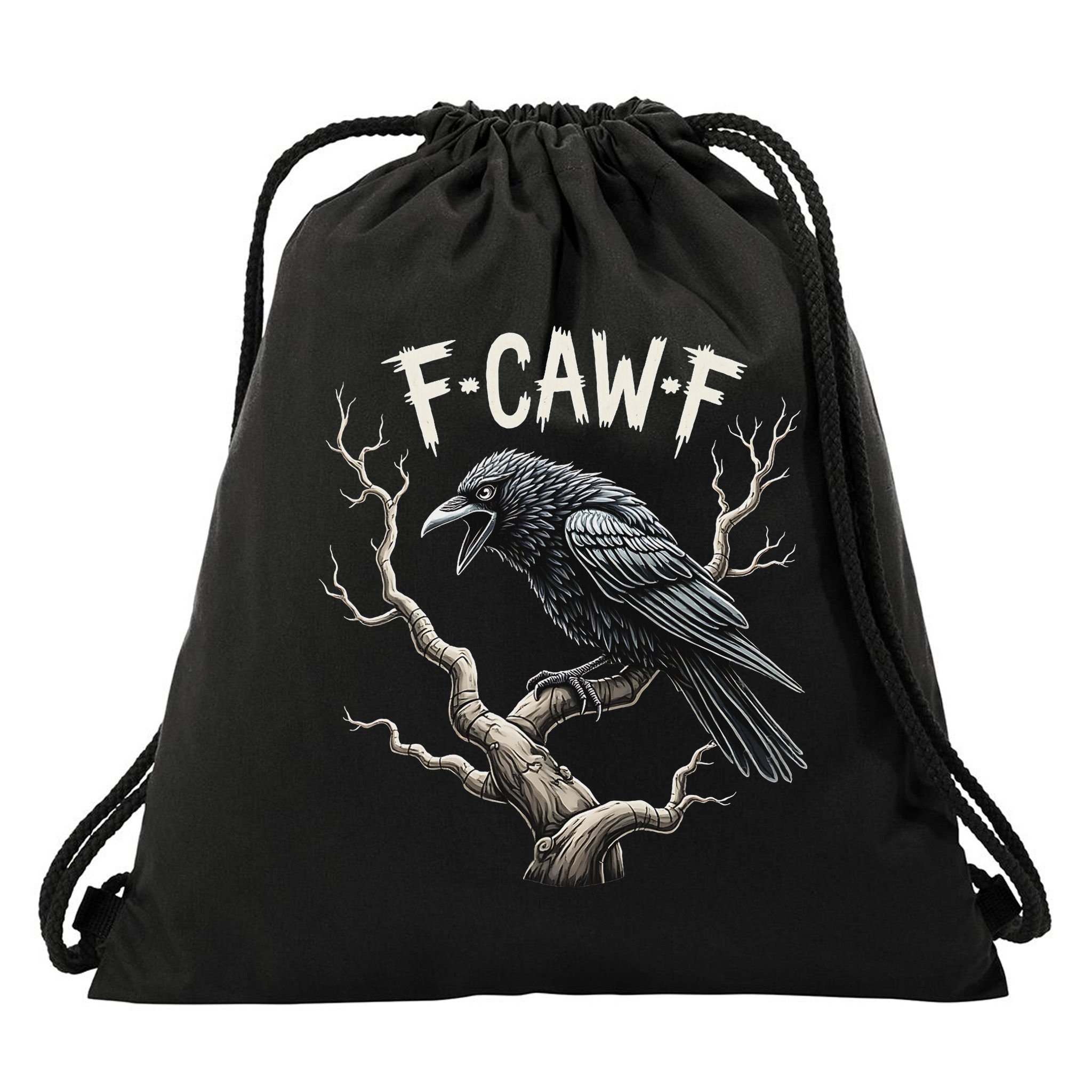 F Caw F Funny Raven Crow Vintage Gothic Bird Pun Drawstring Bag