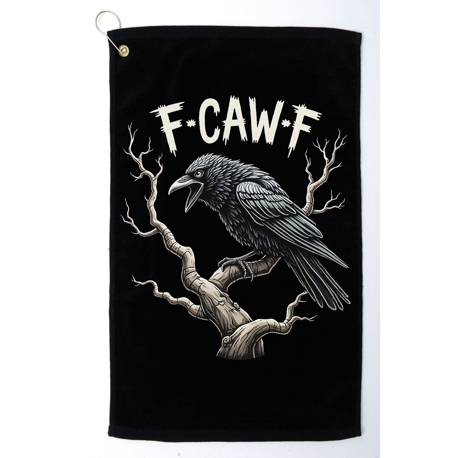 F Caw F Funny Raven Crow Vintage Gothic Bird Pun Golf Towel