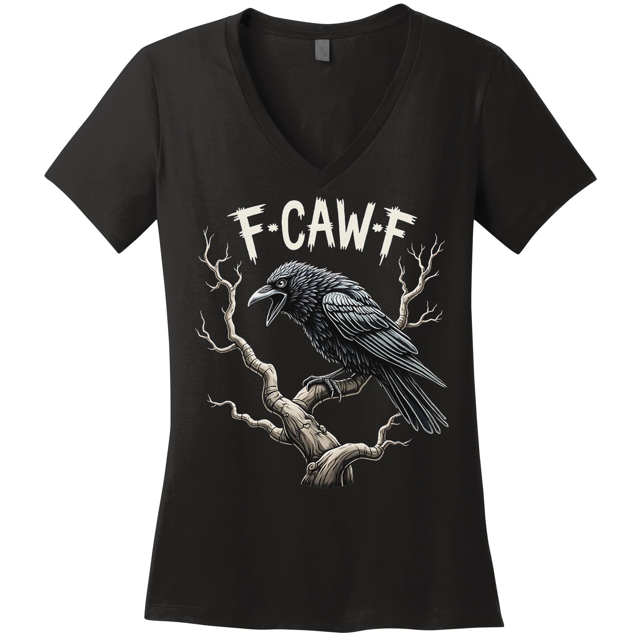 F Caw F Funny Raven Crow Vintage Gothic Bird Pun Women's V-Neck T-Shirt