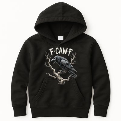 F Caw F Funny Raven Crow Vintage Gothic Bird Pun Kids Hoodie