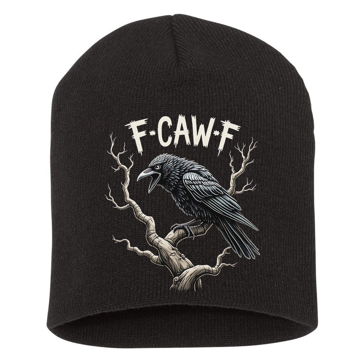 F Caw F Funny Raven Crow Vintage Gothic Bird Pun Short Acrylic Beanie
