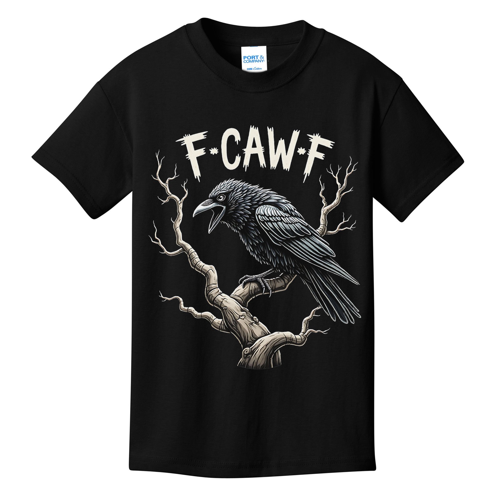 F Caw F Funny Raven Crow Vintage Gothic Bird Pun Kids T-Shirt