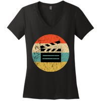 Filmmaker Clapboard Film Director Lover Retro Vintage Sunset Women's V-Neck T-Shirt