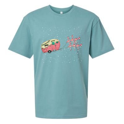 Flamingos Camper Funny Christmas Gift For Camping Lovers Cute Gift Sueded Cloud Jersey T-Shirt