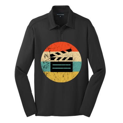 Filmmaker Clapboard Film Director Lover Retro Sunset Silk Touch Performance Long Sleeve Polo