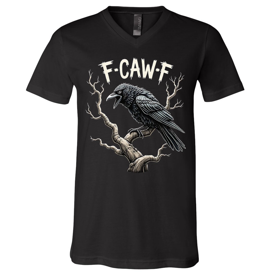 F Caw F Funny Raven Crow Vintage Gothic Bird Pun V-Neck T-Shirt