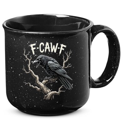 F Caw F Funny Raven Crow Vintage Gothic Bird Pun 15oz Campfire Ceramic Mug