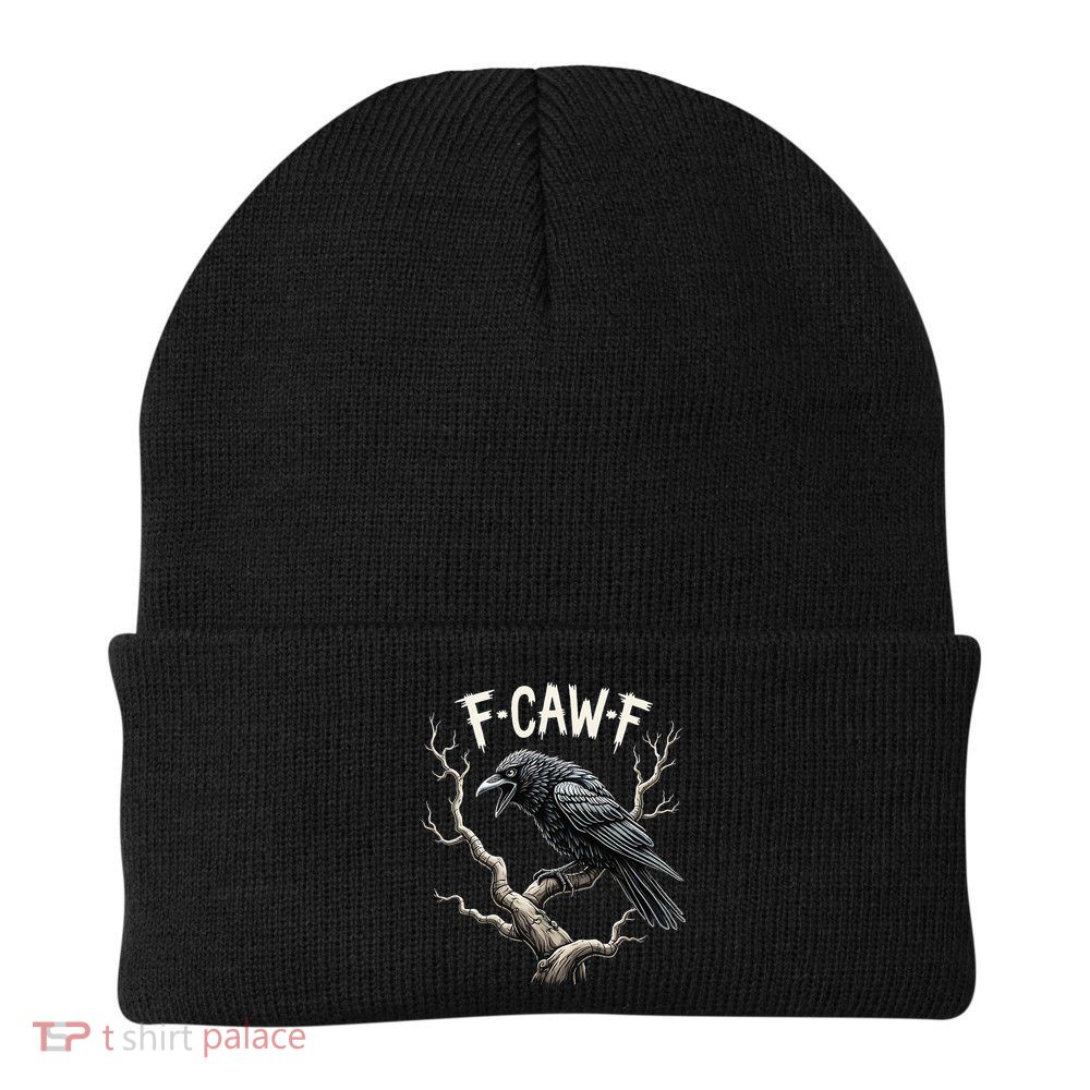 F Caw F Funny Raven Crow Vintage Gothic Bird Pun Beanie