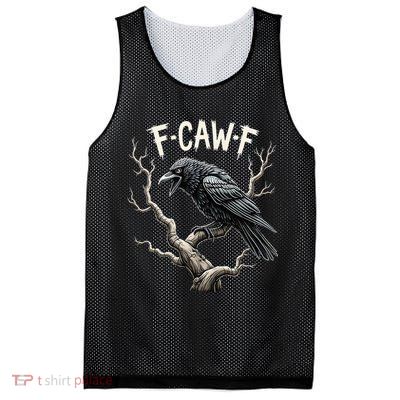 F Caw F Funny Raven Crow Vintage Gothic Bird Pun Mesh Reversible Basketball Jersey Tank