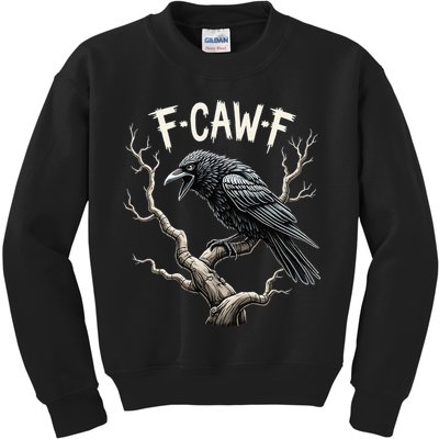 F Caw F Funny Raven Crow Vintage Gothic Bird Pun Kids Sweatshirt