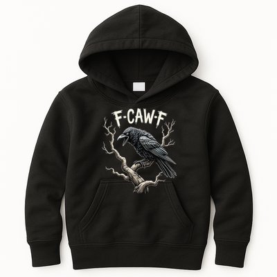 F Caw F Funny Raven Crow Vintage Gothic Bird Pun Kids Hoodie