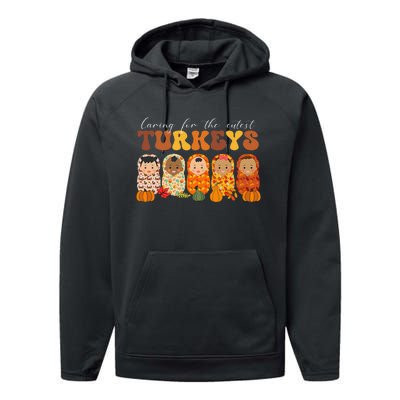 Funny Caring For The Cutest Turkeys Nurse Thanksgiving Women Performance Fleece Hoodie