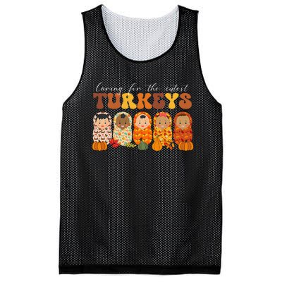 Funny Caring For The Cutest Turkeys Nurse Thanksgiving Women Mesh Reversible Basketball Jersey Tank