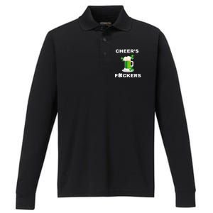 Funny Cheers Fckers St Patricks Day Beer Drinking Performance Long Sleeve Polo