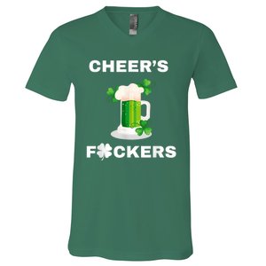 Funny Cheers Fckers St Patricks Day Beer Drinking V-Neck T-Shirt