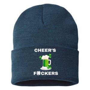 Funny Cheers Fckers St Patricks Day Beer Drinking Sustainable Knit Beanie