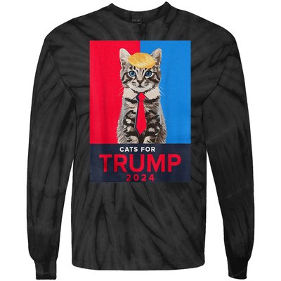 Funny Cats For Trump 2024 Make Pets Safe Again For Vance Trump Gifft Tie-Dye Long Sleeve Shirt