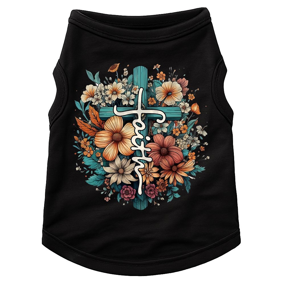 Faith Cross Floral Christian Faith Religious Doggie Tank