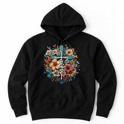 Faith Cross Floral Christian Faith Religious Hoodie