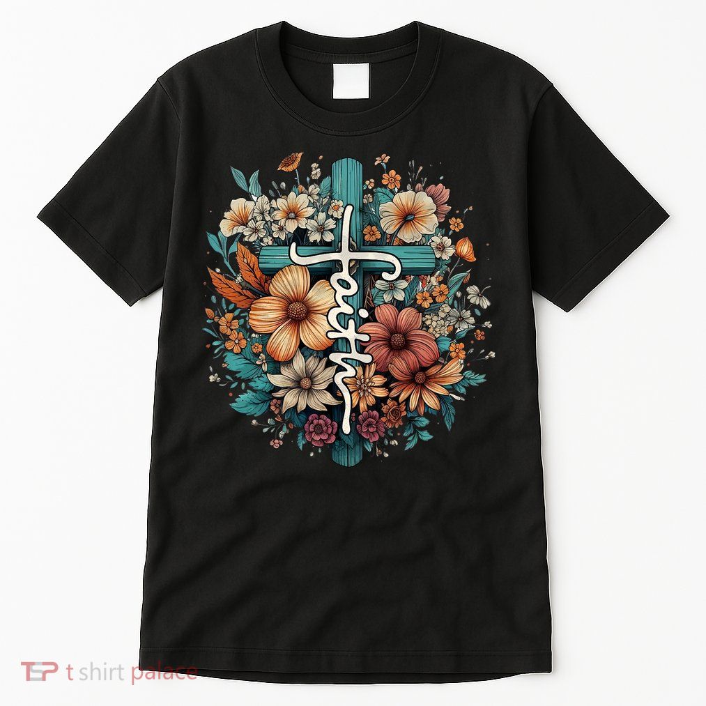 Faith Cross Floral Christian Faith Religious Tall T-Shirt