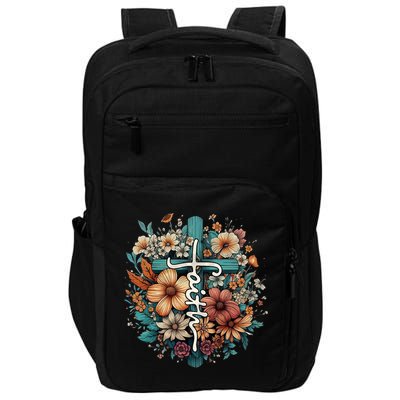 Faith Cross Floral Christian Faith Religious Impact Tech Backpack