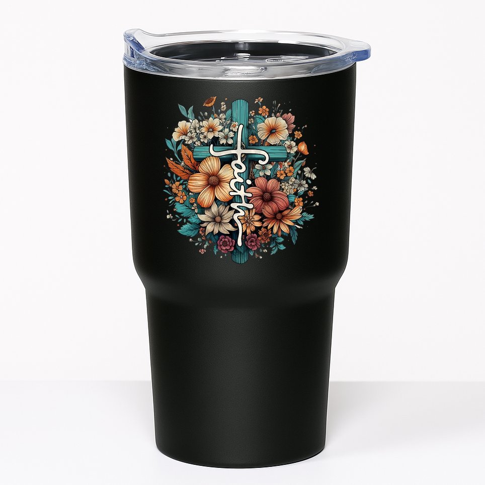 Faith Cross Floral Christian Faith Religious Tumbler