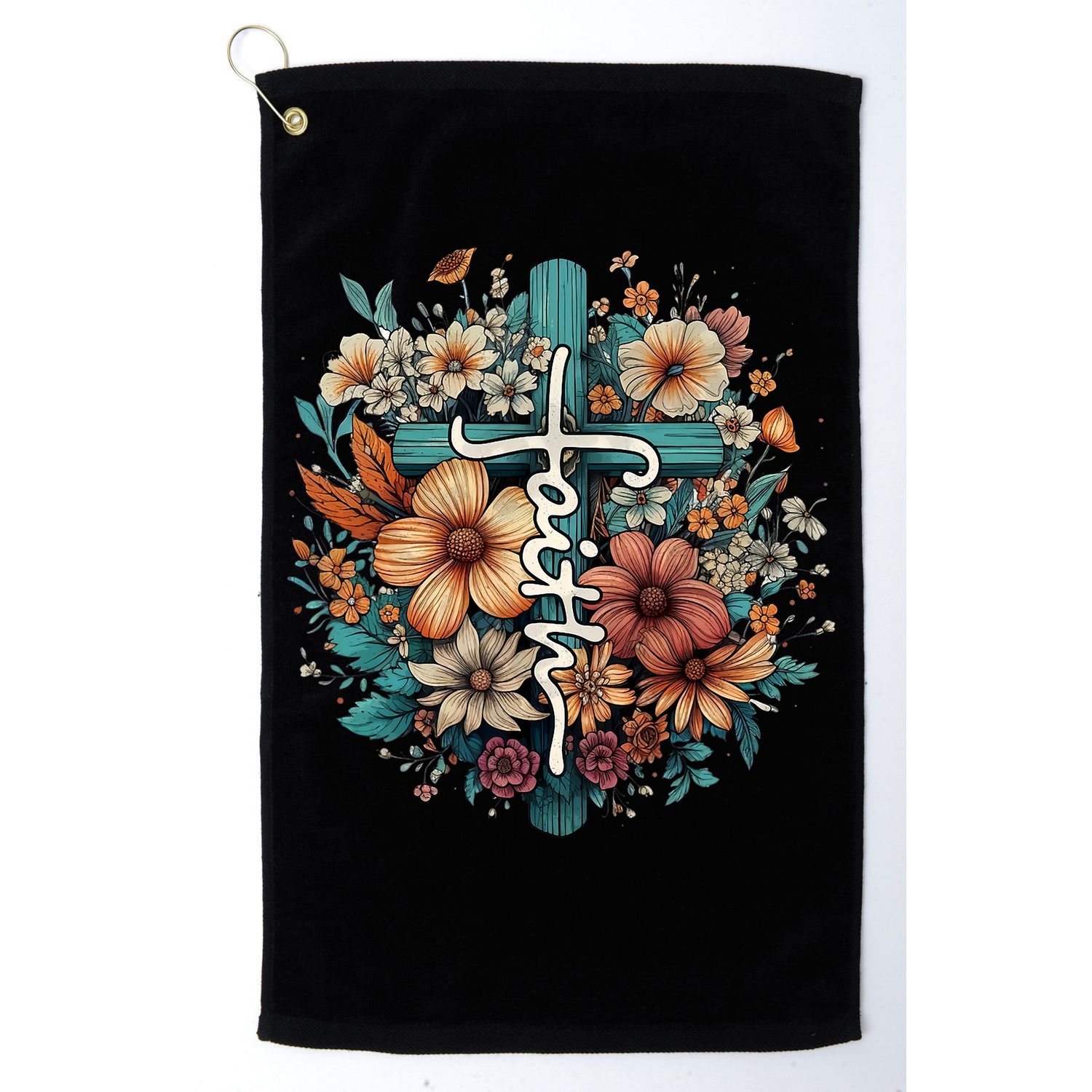 Faith Cross Floral Christian Faith Religious Golf Towel
