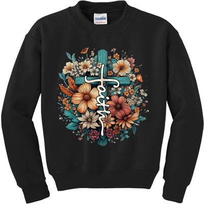 Faith Cross Floral Christian Faith Religious Kids Sweatshirt