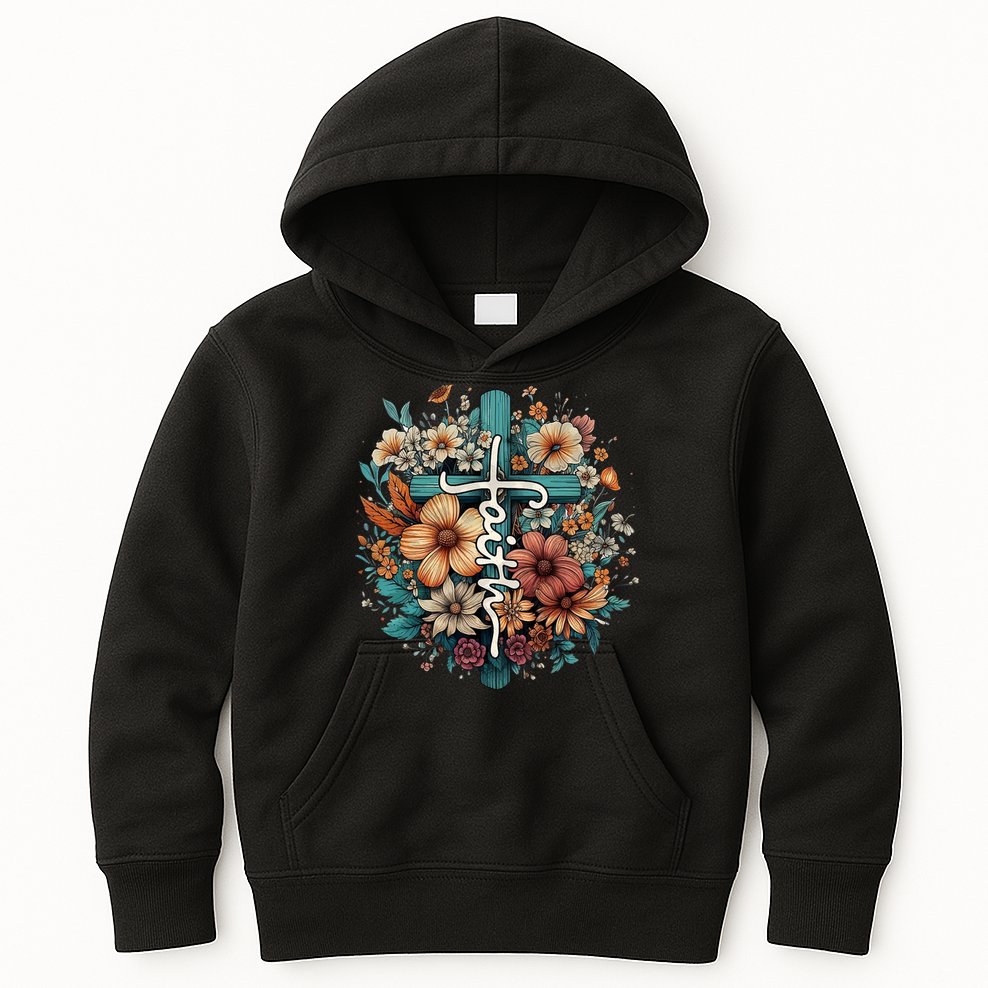 Faith Cross Floral Christian Faith Religious Kids Hoodie