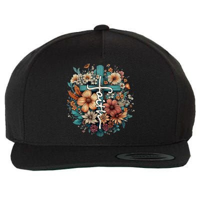 Faith Cross Floral Christian Faith Religious Wool Snapback Cap