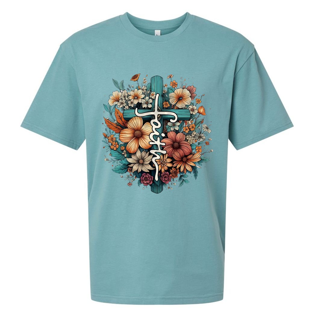 Faith Cross Floral Christian Faith Religious Sueded Cloud Jersey T-Shirt
