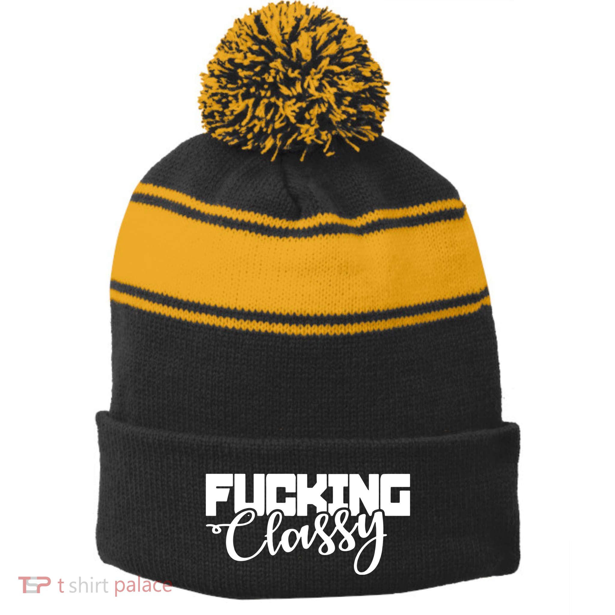 Fucking Classy Stripe Pom Pom Beanie