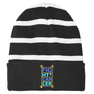 Fight Cancer Striped Beanie with Solid Band