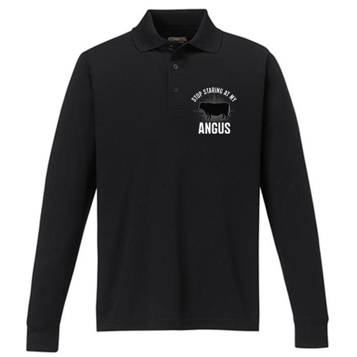 Funny Cow Farmer Rasing Cattle Dairy Farming Angus Cows Performance Long Sleeve Polo