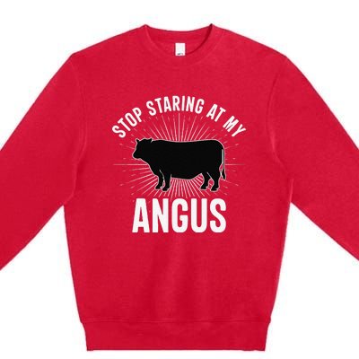 Funny Cow Farmer Rasing Cattle Dairy Farming Angus Cows Premium Crewneck Sweatshirt