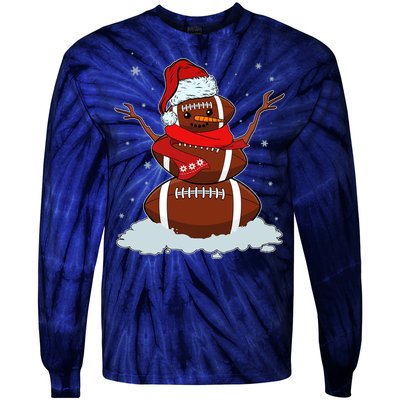 Funny Christmas Football Snowman Tie-Dye Long Sleeve Shirt